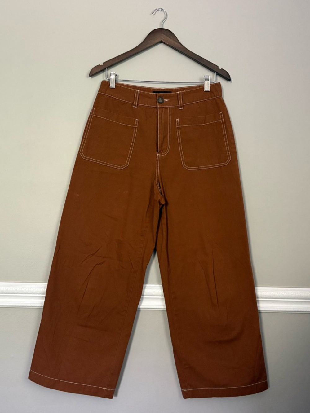 Who What Wear Chestnut Brown Utility Wide Leg Crop Pants High Rise Size 8 - Picture 3 of 6